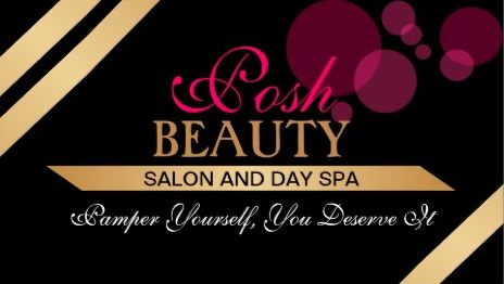 Elegant Black and Gold Beauty Salon With Dark Pink Bokeh Business Cards