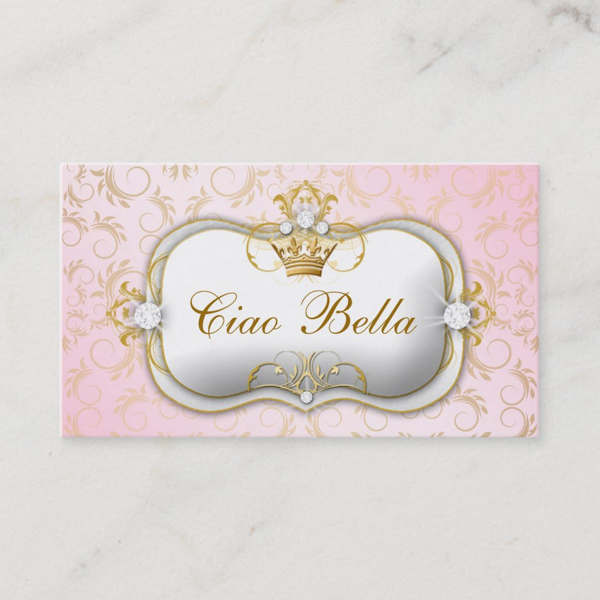 Ciao Bella Golden Divine Pink and Gold Diamond Crown Business Cards