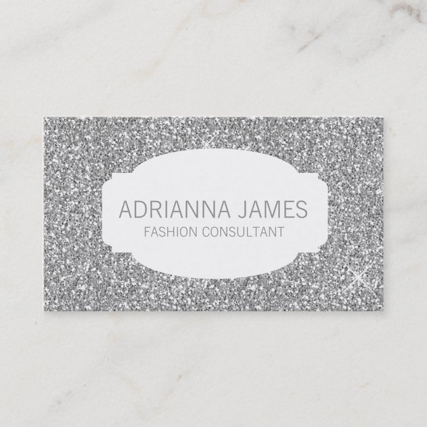 Modern Faux Silver Sparkle Glitter Fashion Consultant Business Cards