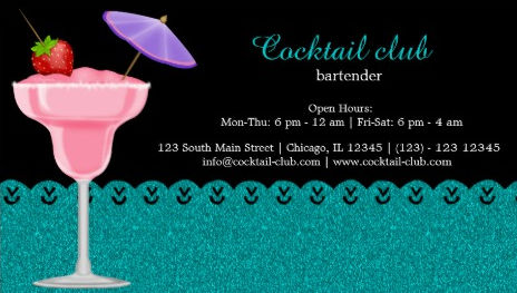 Sweet and Chic Pink Strawberry Cocktail Smoothy Bartender Business Cards