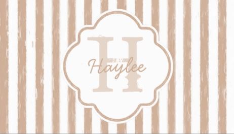 Preppy Tan Painted Stripes Monogram and Name Business Cards