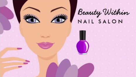 Girly Woman With Purple Fingernail Polish Cute Nail Salon Business Cards