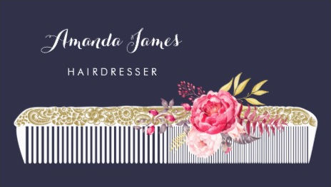 Vintage Ornate Hairdresser Comb With Pink Floral Business Cards