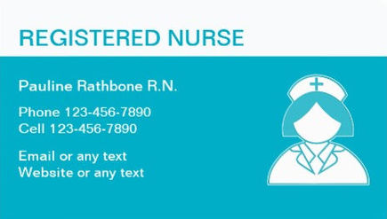 Simple Turquoise and White Registered Nurse Illustration Business Cards