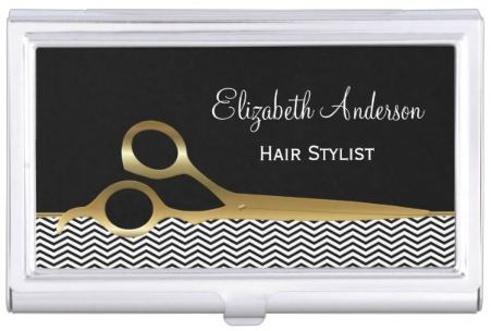 Elegant Black and Gold Chevrons Hair Salon Business Card Case