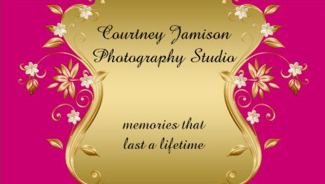 Ornate Elegant Pink and Gold Floral Photography Studio Business Cards