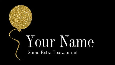 Gold Glitter Balloon Event Party Planner Black Background Business Cards