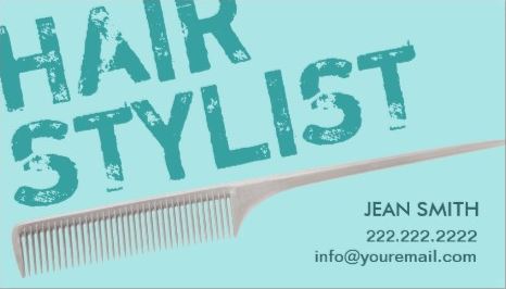 Modern Aqua and Teal Rat Tail Comb Bold Text Hair Stylist Business Cards