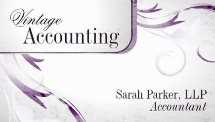 Elegant Purple Swirl Filigree Vintage Accounting Business Cards