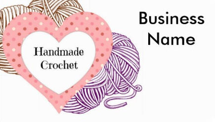 Girly Pink Heart and Purple Ball of Yarn Handmade Crochet Business Cards