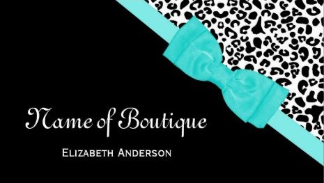 Chic Boutique Black and White Leopard Aqua Blue Ribbon Business Cards