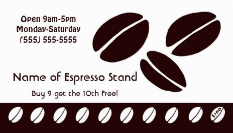 Modern Coffee Bean Espresso Stand Loyalty Punch Card Business Cards 