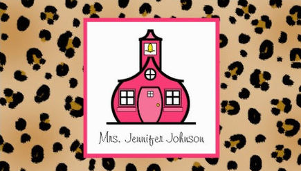 Cute Leopard Print Pink Schoolhouse Elementary Teacher Business Cards