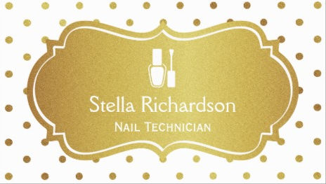 Girly White and Gold Polka Dots Nail Polish Icon Nail Technician Business Cards