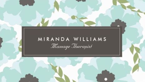 Elegant Aqua Blue Modern Floral Massage Therapist Business Cards