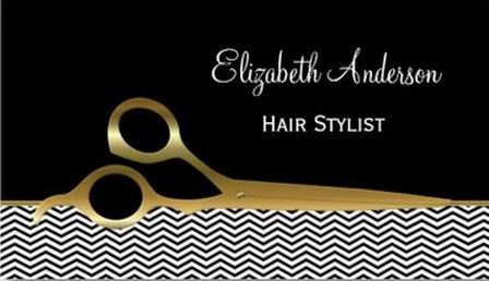 Elegant Black and Gold Chevrons Scissors Hair Salon Business Card