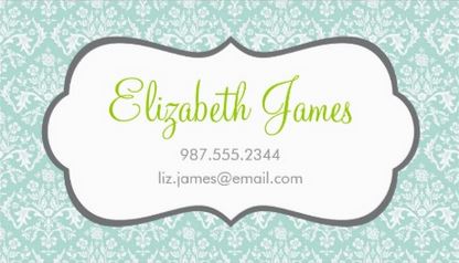 Girly Mint Green and White Damask Scalloped Frame Business Cards 