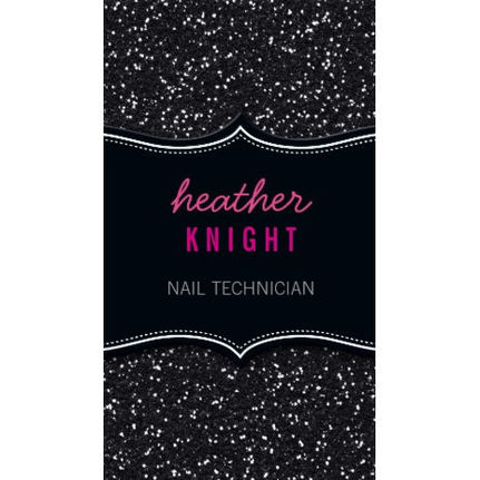 Glitzy  Pink and Black Glitter Sparkle Nail Technician Business Cards