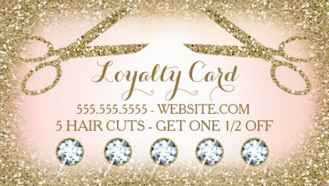 Pink and Gold Glitter Scissors Hair Salon Loyalty Card Business Cards