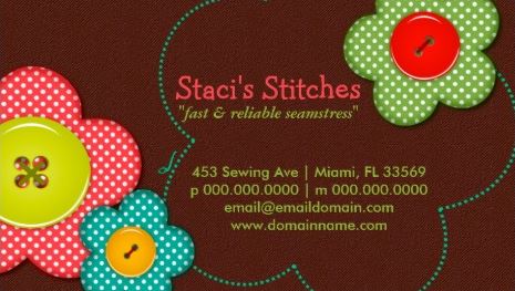 Polka Dot Flower Button Stitches Seamstress Fashion Business Cards
