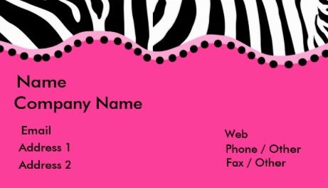 Funky Pink and Black Zebra Print Wavy Dots Border Customizable Business Cards