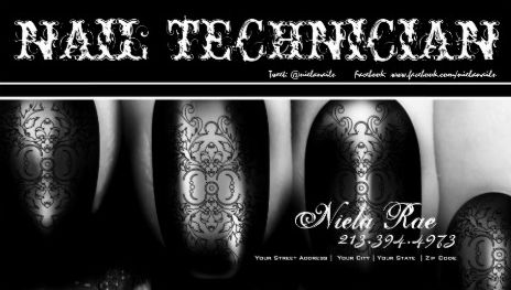 Metallic Black Goth Grunge Nail Art Nail Technician Manicurist Business Cards