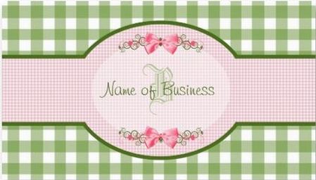Girly Green Gingham Monogram Country Pink Ribbon Business Cards
