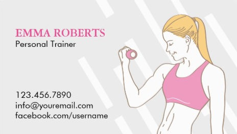 Girly Girl With Pink Dumbbell Working Out Personal Trainer Business Cards