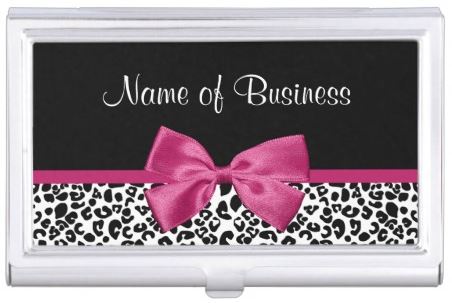 Vivacious Pink Ribbon Modern Fashion Leopard Print Business Card Case