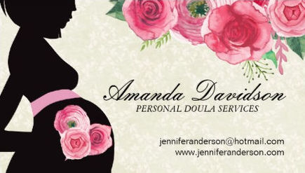 Elegant Pink Floral Pregnant Woman Doula and Belly Casting Business Cards