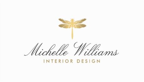 Gold Dragonfly Logo on White for Interior Designer Business Cards