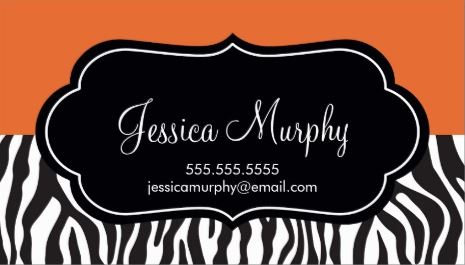 Elegant Orange Profile Black and White Zebra Print Business Cards 