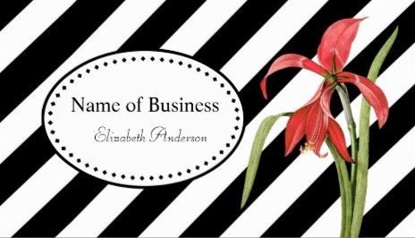 Modern Black and White Stripes Red Amaryllis Flower Business Cards 