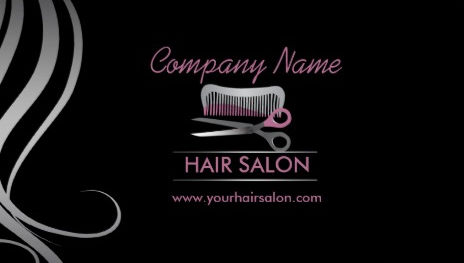 Elegant Pink and Black With Silver Comb and Scissors Hair Salon Business Cards