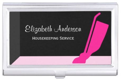 Girly Vacuum Pink and Black Housekeeping Service Business Card Case