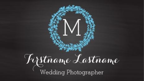 Elegant Turquoise Blue Monogram Wedding Photographer Business Cards