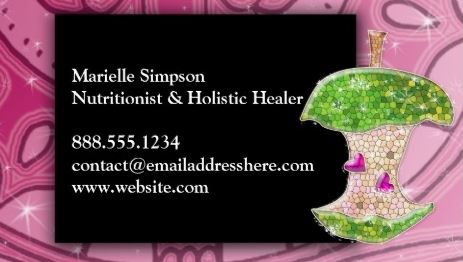 Feminine Pink Glitter Apple Hearts Holistic Healer Nutritionist Business Cards