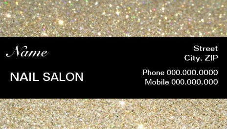 Elegant Black and Gold Sparkles and Glitter Modern Nail Salon Business Cards