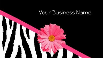 Girly Black and White Zebra Pattern Cute Pink Daisy Flower Business Cards