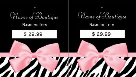 Chic Zebra Print Light True Pink Ribbon Hang Tags Made From Business Cards