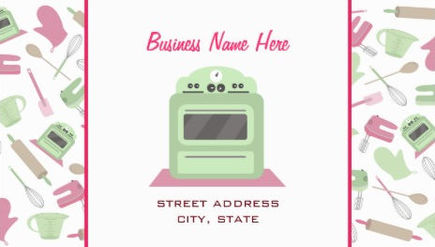 Cute Pink and Green Kitchen Pattern Girly Cooking and Chef Business Cards
