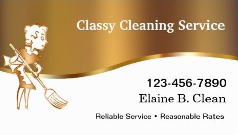 Cute and Classy Gold and White Maid With Broom Cleaning Business Cards