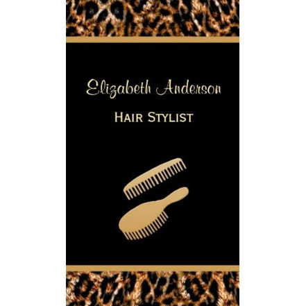 Stylish Brush Black and Gold Leopard Hair Salon Business Cards
