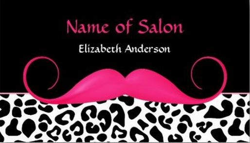 Girly Mustache Pink and Black Leopard Hair Salon Business Cards