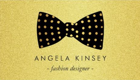 Modern Black and Gold Glitter Dots Ribbon Bow Fashion Designer Business Cards