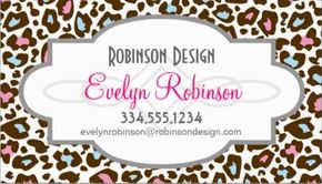 Girly Pink and Blue Leopard Spots Brown Animal Print Business Cards 