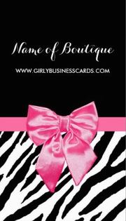 Stylish Black and White Zebra Print Girly Hot Pink Ribbon Business Cards 