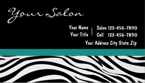 Modern Black and Teal Zebra Print Hair Salon Business Cards 