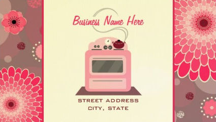 Girly Pink Retro Stove Cute Pink Flowers Kitchen Themed Business Cards