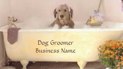 Adorable Golden Retriever in Bathtub Dog Groomer Business Cards